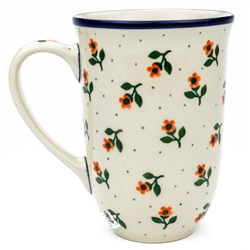 Polish Pottery 17 oz. Bistro Mug. Hand made in Poland and artist initialed.