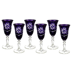 Gorgeous set of six stemmed crystal tulip shaped crystal glasses. These cordial glasses are genuine Polish lead crystal with a hand-cut pinwheel design.
