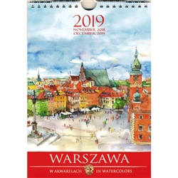 This beautiful small format spiral bound wall calendar features the works of Polish artist Katarzyna Tomala. 15 scenes from the city of Warsaw in watercolours. Includes all Polish holidays and names days in Polish. European layout (Monday is the first day