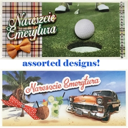 Made in Poland. Greeting as pictured.
Limited quantities available
Pick a card and add to the comments at checkout:  Golf, Car, Bike w/apples, Bike w/travel