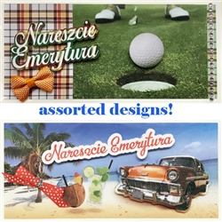 Made in Poland. Greeting as pictured.
Limited quantities available
Pick a card and add to the comments at checkout:  Golf, Car, Bike w/apples, Bike w/travel