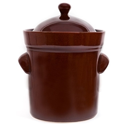 Large 5 Liter (1.32 Gallons) pickle/vegetable fermenting crock made in Boleslawiec, Poland by the Zaklady Ceramic Company.