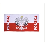 Large light weight terry towel.  Polish soccer fans wear these to show off their team spirit.  You can use yours to show off your Polish heritage.  Soft to the touch, very absorbent.