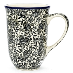 Polish Pottery 17 oz. Bistro Mug. Hand made in Poland. Pattern U4772 designed by Maria Starzyk.