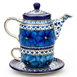 Polish Pottery 16 oz. Personal Teapot Set. Hand made in Poland. Pattern U408 designed by Jacek Chyla.