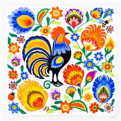 Double-sided pillow cover with a colorful folk motif of a rooster in flowers from &#321;owicz, made of soft and pleasant to touch polyester. Two different patterns on both sides, which gives you the ability to quickly change the decor.