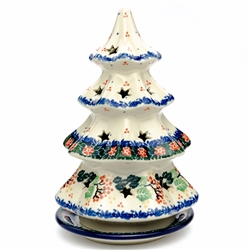 Polish Pottery 8.5" Votive Christmas Tree. Hand made in Poland and artist initialed.