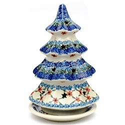 Polish Pottery 8.5" Votive Christmas Tree. Hand made in Poland and artist initialed.