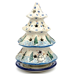 Polish Pottery 8.5" Votive Christmas Tree. Hand made in Poland. Pattern U4661 designed by Teresa Liana.