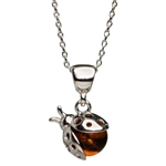 Silver And Amber LadyBug Necklace