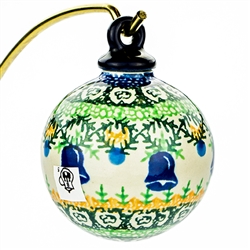 Polish Pottery 2.5" Christmas Ornament. Hand made in Poland. Pattern U689 designed by Janina Palka.