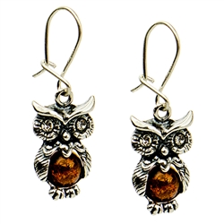 Charming sterling silver and amber owl earrings with sparkling cubic zirconium eyes. Size approx 1.25" x .5".