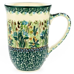 Polish Pottery 17 oz. Bistro Mug. Hand made in Poland. Pattern U4334 designed by Krystyna Dacyszyn.
