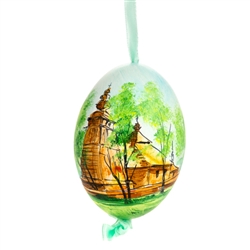 This beautiful hand painted duck egg comes ready to hang. The eggs have been emptied and strung through with ribbon for hanging. No two eggs are exactly alike and ribbon colors vary as well.