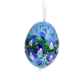 This beautiful hand painted duck egg comes ready to hang. The eggs have been emptied and strung through with ribbon for hanging. No two eggs are exactly alike and ribbon colors vary as well.