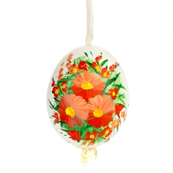 This beautiful hand painted duck egg comes ready to hang. The eggs have been emptied and strung through with ribbon for hanging. No two eggs are exactly alike and ribbon colors vary as well.