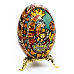 This beautifully designed goose egg is hand made in the Ukraine by artist Volodymyr Kovalenko. Stand sold separately.