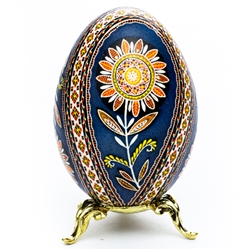 This beautifully designed goose egg is hand made in the Ukraine by artist Volodymyr Kovalenko. Stand sold separately.