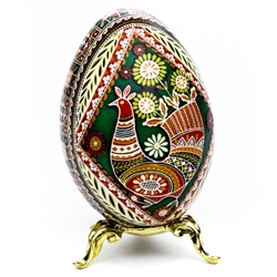 This beautifully designed goose egg is hand made in the Ukraine by artist Volodymyr Kovalenko. Stand sold separately.