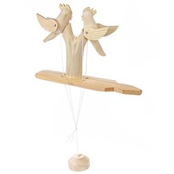 Wooden spin toy from Russia that will bring smiles to all who try it! These birds flapping their wings to fly.  A perfect example of an old fashioned action toy. Hand made traditionally by parents and grandparents for their children.