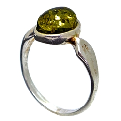 Petite Polish Round Green Amber Ring