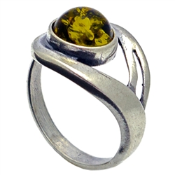 Petite Polish Round Green Amber Ring