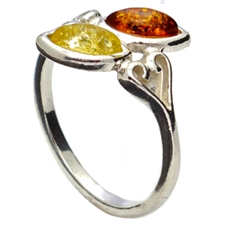 Petite Two Stone Multi Colored Amber Ring