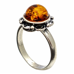 Petite Eyelet Polish Round Honey Amber Ring