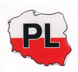 Map Of Poland On A Raised Dye Cut Pliable Sticker With The PL Symbol For Poland.