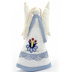 Hand made in Gdansk by a real Polish Kaszubian babcia!   Made of 100% linen and all sewn by hand. Detailed with a beautiful Kaszubian folk flower. Our special keepsake is sure to look splendorous on top of your tree, displayed on a table or in a curio. En