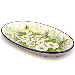 Polish Pottery 12" Oval Serving Platter 12. Hand made in Poland. Pattern L84 designed and signed by Irena Maczka.