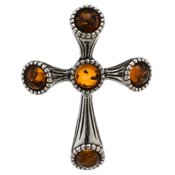 Elegant honey-amber set in a sterling silver cross pendant. Size approx 1" x  .6".