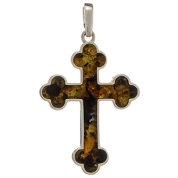 Elegant amber set in a sterling cross pendant. Size approx 1.5" x .75".