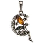 Silver Fairy Necklace With Honey Amber 1.2"