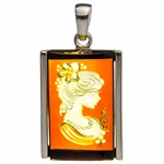 Silver And Amber Cameo Pendant 1,25"