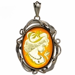 Silver And Amber Cameo Pendant 1.75"