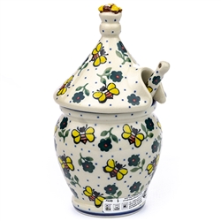 Polish Pottery 7" Honey Jar Set. Hand made in Poland. Pattern U9965 designed by Jacek Chyla.