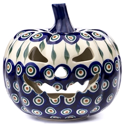 Polish Pottery 7" Pumpkin Jack-O'Lantern. Hand made in Poland and artist initialed.