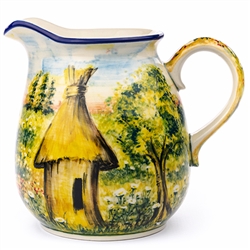 Polish Pottery 1.5 qt. Pitcher. Hand made in Poland. Pattern L45 designed and signed by Jacek Chyla.