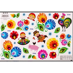 Folk stickers will bring joy to every child. Take advantage of the opportunity and familiarize yourself with Polish folklore. However, we are convinced that beautiful, colorful flowers will appeal to adults as well Sheet size is approx 8" x 12".  30 stick