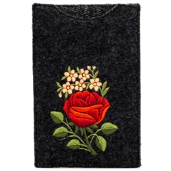 Soft charcoal black felt sewn case with hand embroidered Lowicz folk flowers on one side. Beautiful and functional. Floral Designs Vary
Designed to fit large IPhones.
Exterior Size - 4.25" x 6.5" - Interior size 3.75" x 6.25"