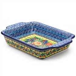 Polish Pottery 9" Baking/Serving Dish. Hand made in Poland. Pattern U4779 designed by Teresa Liana.