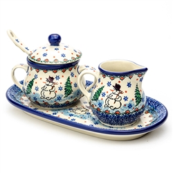 Polish Pottery 9.5" Sugar Bowl & Creamer Set. Hand made in Poland. Pattern U4661 designed by Teresa Liana.