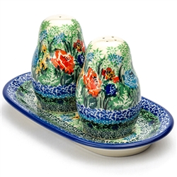 Polish Pottery 7" Salt and Pepper Set. Hand made in Poland. Pattern U4120 designed by Teresa Liana.