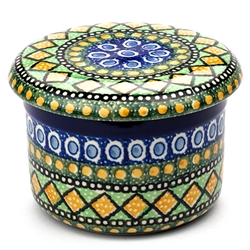 Polish Pottery 4.5" European Butter Crock. Hand made in Poland. Pattern U323 designed by Maria Starzyk.