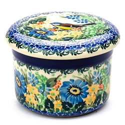 Polish Pottery 4.5" European Butter Crock. Hand made in Poland. Pattern U3132 designed by Teresa Liana.