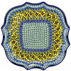 Polish Pottery 10.5" Fluted Luncheon Plate. Hand made in Poland. Pattern U294 designed by Maryla Iwicka.
