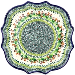 Polish Pottery 10.5" Fluted Luncheon Plate. Hand made in Poland. Pattern U4836 designed by Teresa Liana.