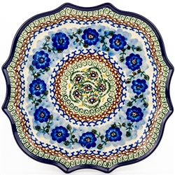 Polish Pottery 10.5" Fluted Luncheon Plate. Hand made in Poland. Pattern U591 designed by Anna Pasierbiewicz.