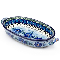 Polish Pottery 9" Oval Baking Dish. Hand made in Poland. Pattern U488 designed by Anna Pasierbiewicz.